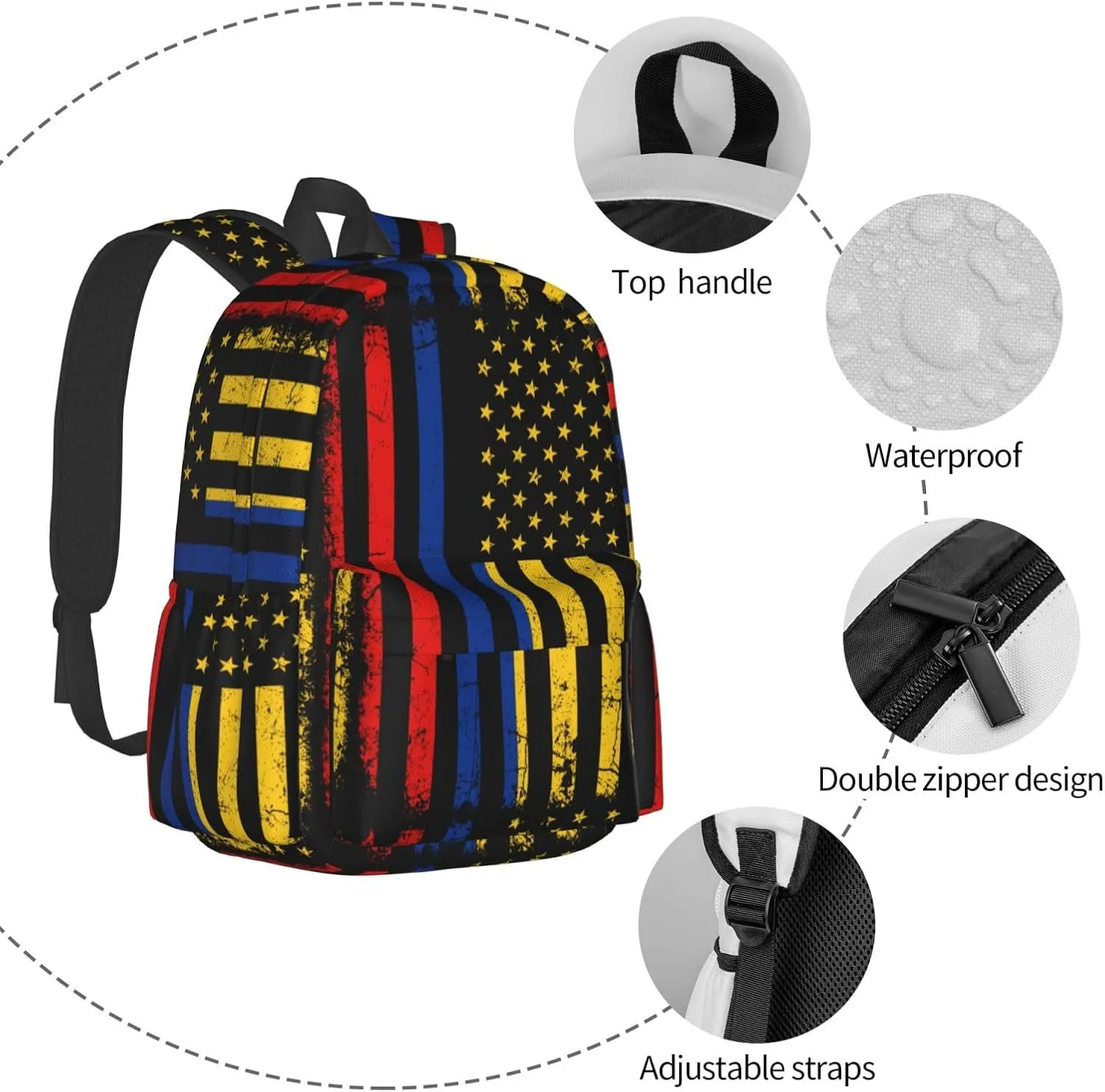 Colombian American Flag Colombia Roots America Laptop Commuter Backpack Shoulder Bag Casual Back Pack Daypack Bags With Side Pockets For Work Travel Daily Use