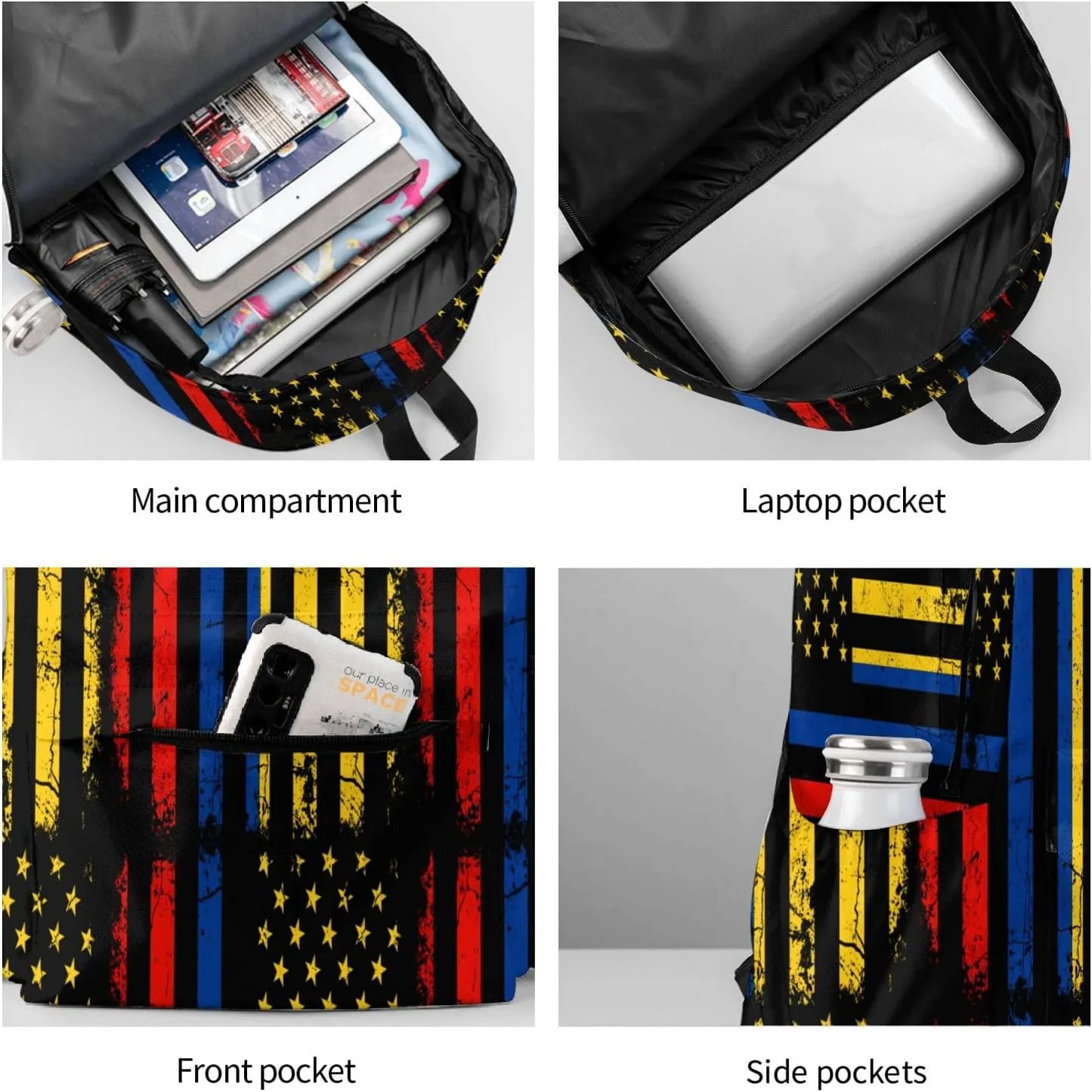 Colombian American Flag Colombia Roots America Laptop Commuter Backpack Shoulder Bag Casual Back Pack Daypack Bags With Side Pockets For Work Travel Daily Use