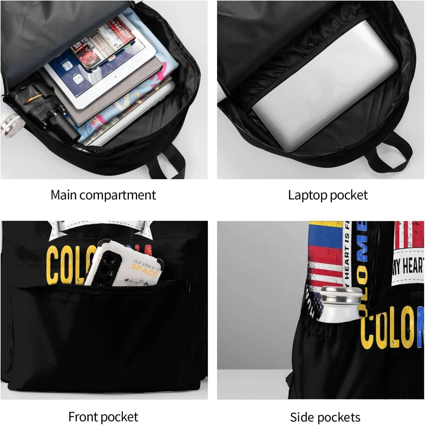 Colombian American Patriot Heart Is From Colombia Flag Laptop Commuter Backpack Shoulder Bag Casual Back Pack Daypack Bags With Side Pockets For Work Travel Daily Use