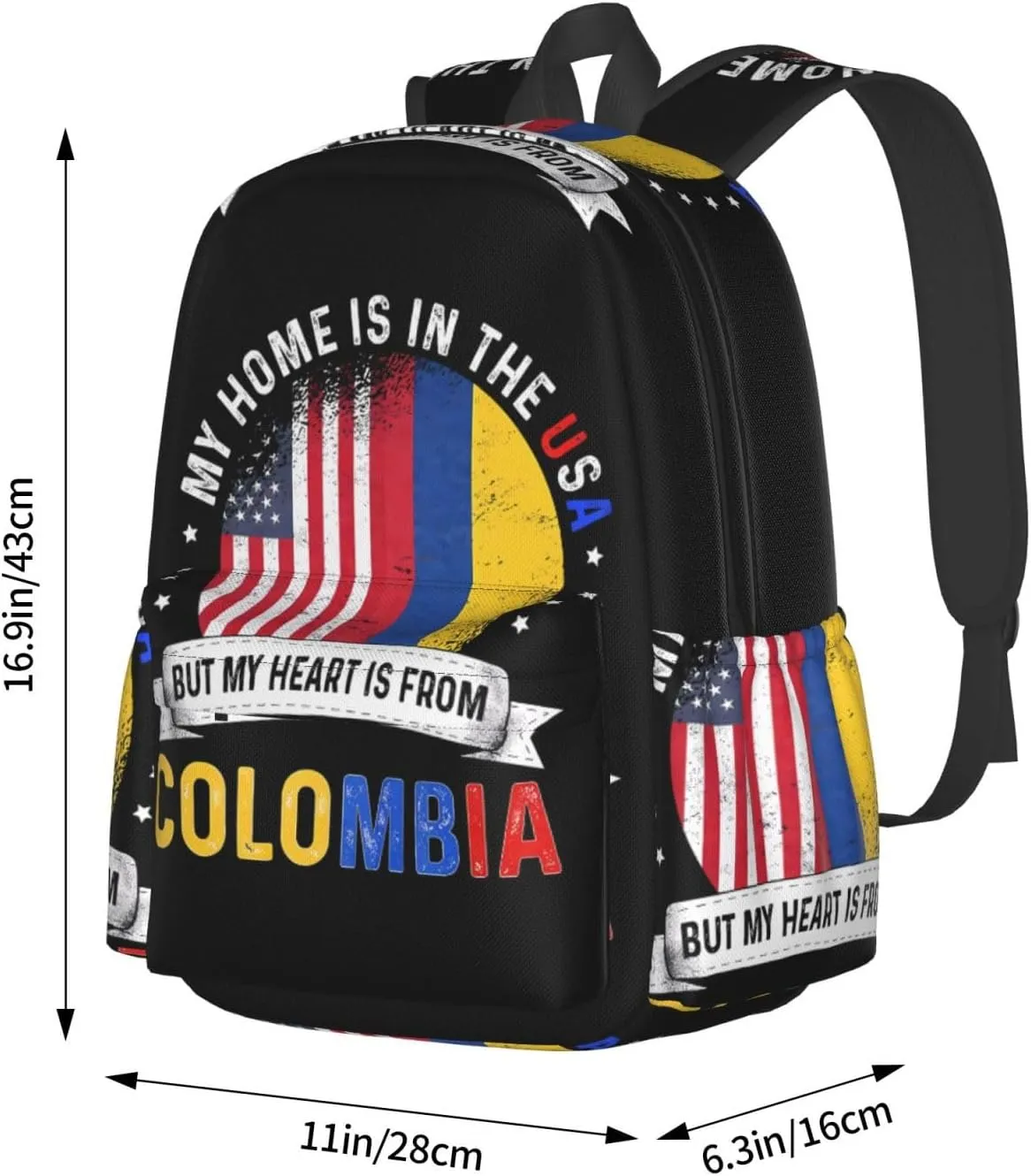 Colombian American Patriot Heart Is From Colombia Flag Laptop Commuter Backpack Shoulder Bag Casual Back Pack Daypack Bags With Side Pockets For Work Travel Daily Use