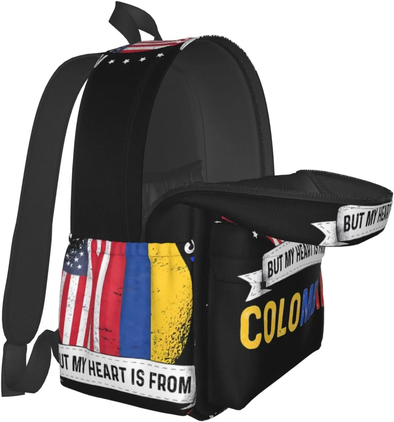 Colombian American Patriot Heart Is From Colombia Flag Laptop Commuter Backpack Shoulder Bag Casual Back Pack Daypack Bags With Side Pockets For Work Travel Daily Use