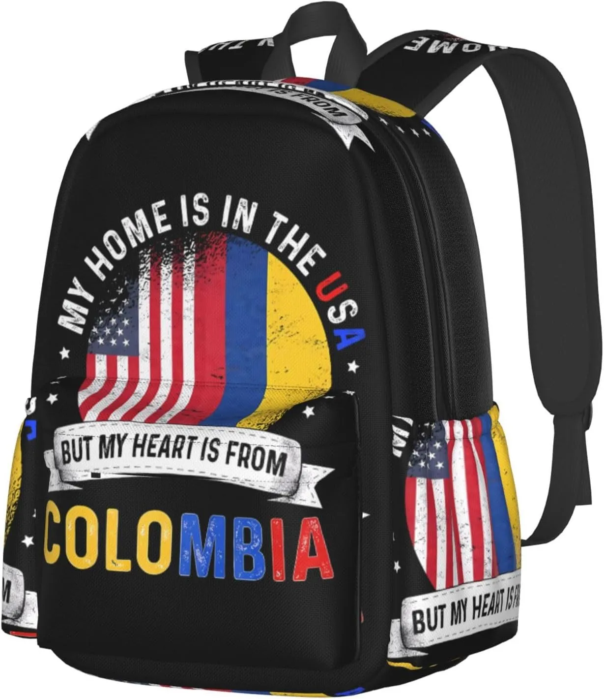 Colombian American Patriot Heart Is From Colombia Flag Laptop Commuter Backpack Shoulder Bag Casual Back Pack Daypack Bags With Side Pockets For Work Travel Daily Use