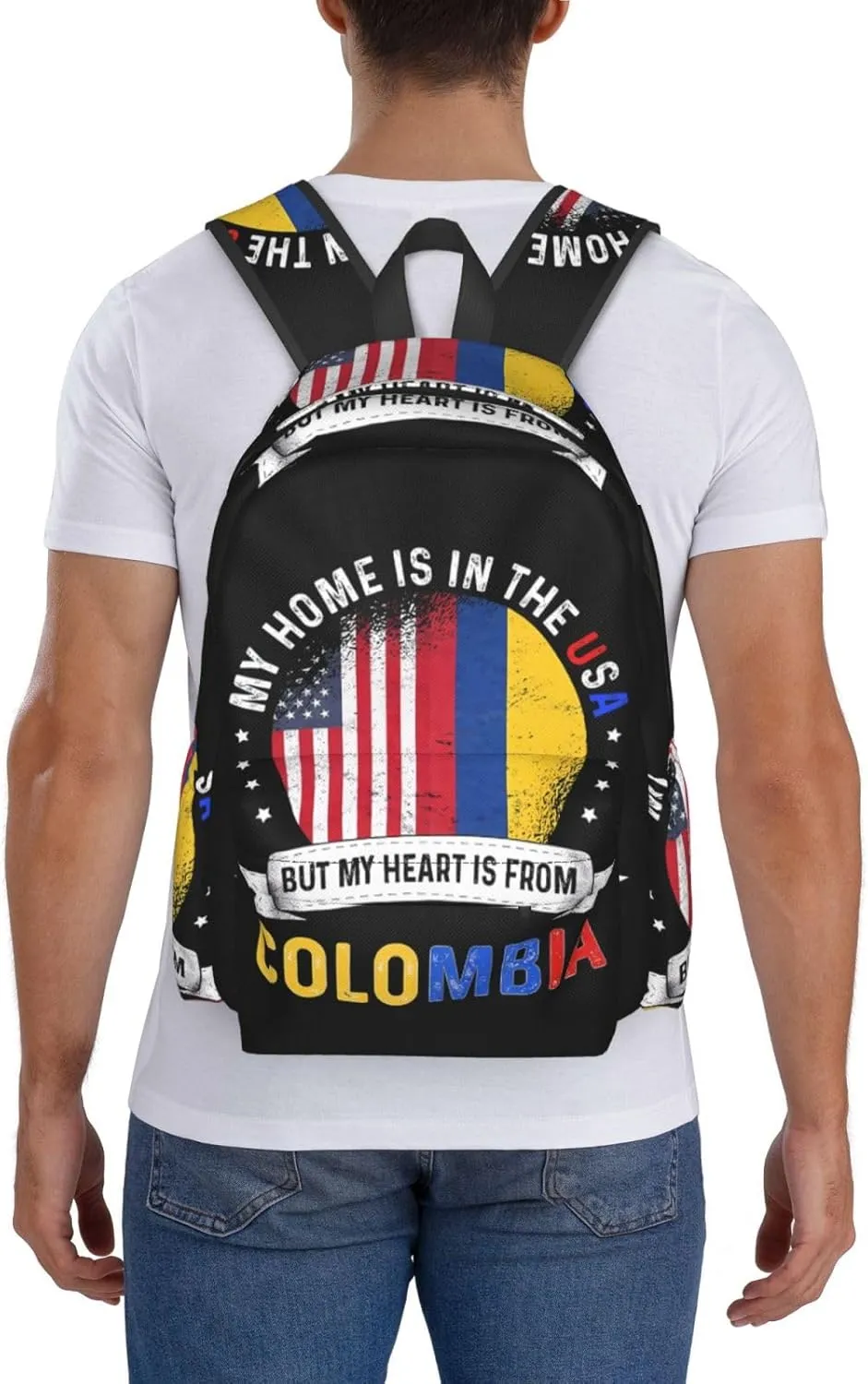 Colombian American Patriot Heart Is From Colombia Flag Laptop Commuter Backpack Shoulder Bag Casual Back Pack Daypack Bags With Side Pockets For Work Travel Daily Use