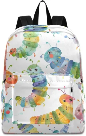 Colorful Caterpillar Backpack, Travel Rucksack Lightweight School Bookbag Daypack for Adults Teen Students Boys Girls