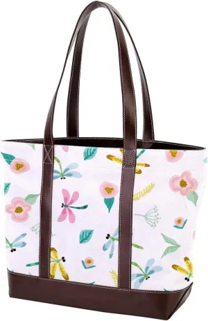 Colorful Dragonfly Shoulder Purses for Women Large Soft Washed Leather Purses and Durable Handbags