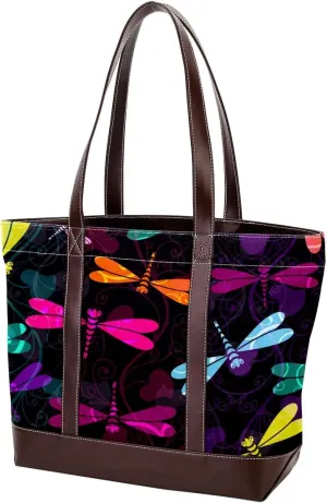 Colorful Dragonfly Shoulder Purses for Women Large Soft Washed Leather Purses and Durable Handbags