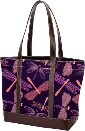 Colorful Dragonfly Shoulder Purses for Women Large Soft Washed Leather Purses and Durable Handbags