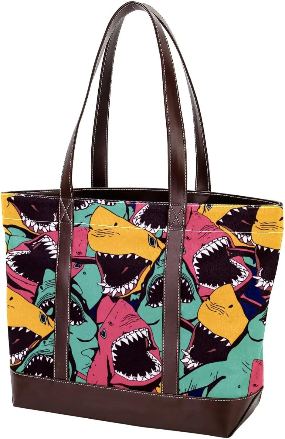Colorful Ocean Shark Shoulder Purses for Women Large Soft Washed Leather Purses and Durable Handbags