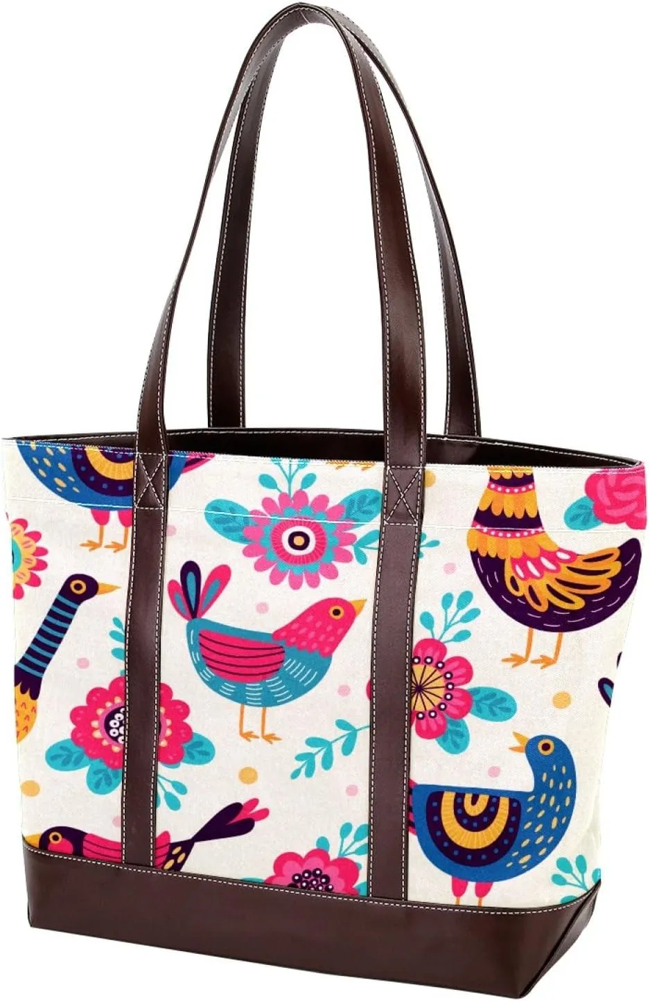 Colorful Rooster Chicken Fashion Leather Purse Bag for Women Top Handle Ladies Shoulder Bags with Pockets Zipper