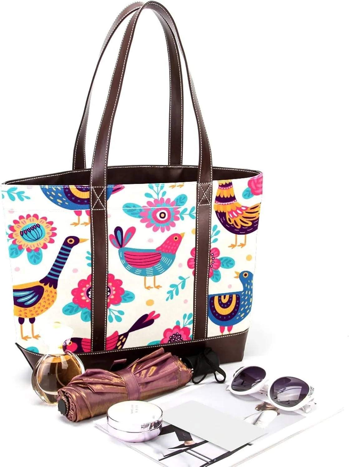 Colorful Rooster Chicken Fashion Leather Purse Bag for Women Top Handle Ladies Shoulder Bags with Pockets Zipper