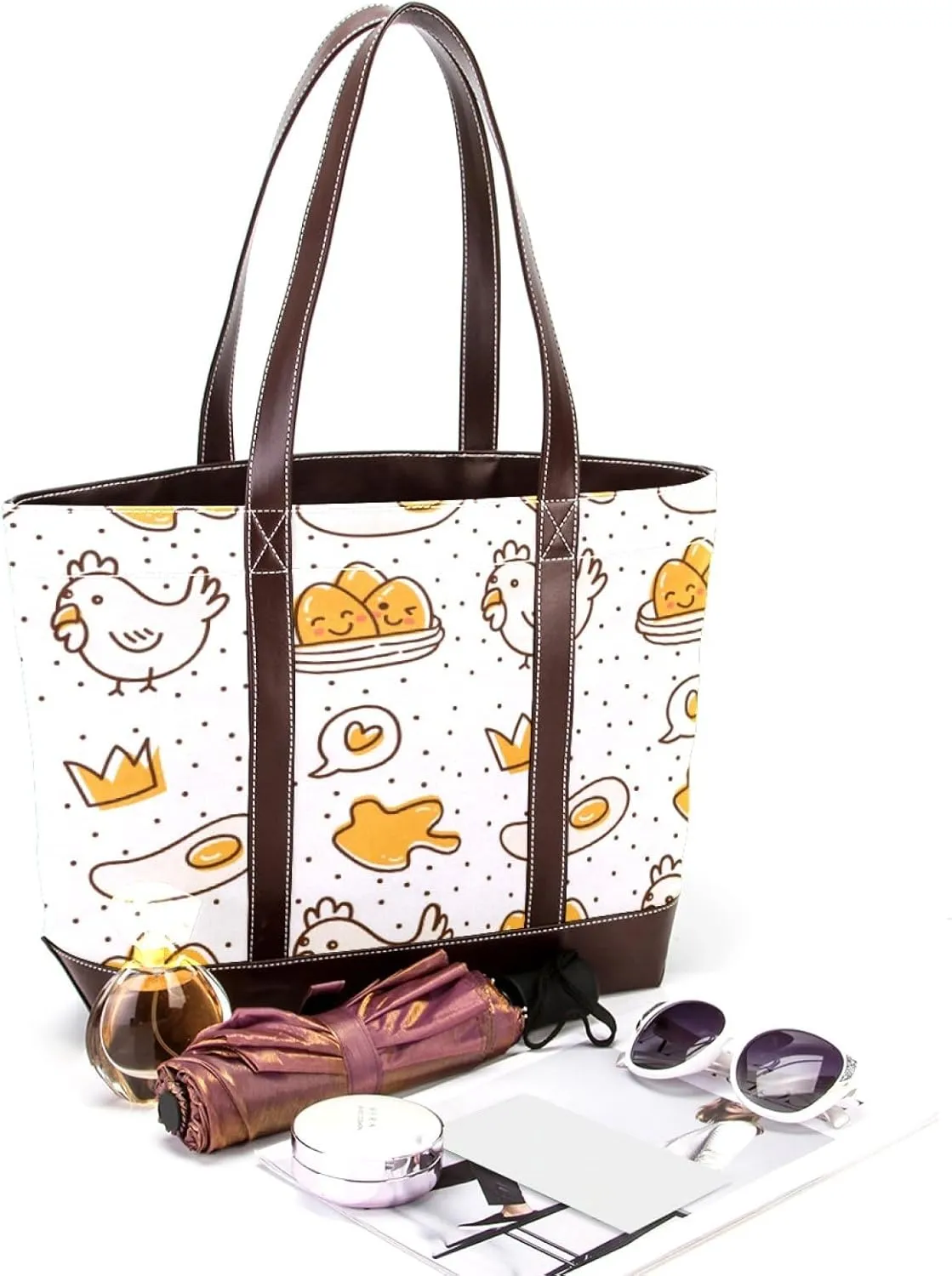 Colorful Rooster Chicken Fashion Leather Purse Bag for Women Top Handle Ladies Shoulder Bags with Pockets Zipper
