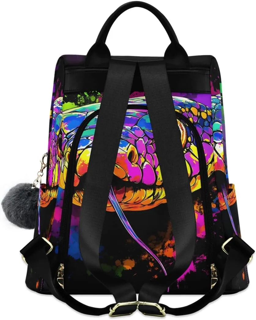 Colorful Snake Head Women Backpack Purse Anti Theft Design Travel Hiking Camping Rucksack Pack