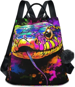 Colorful Snake Head Women Backpack Purse Anti Theft Design Travel Hiking Camping Rucksack Pack