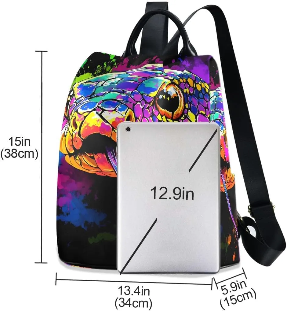 Colorful Snake Head Women Backpack Purse Anti Theft Design Travel Hiking Camping Rucksack Pack