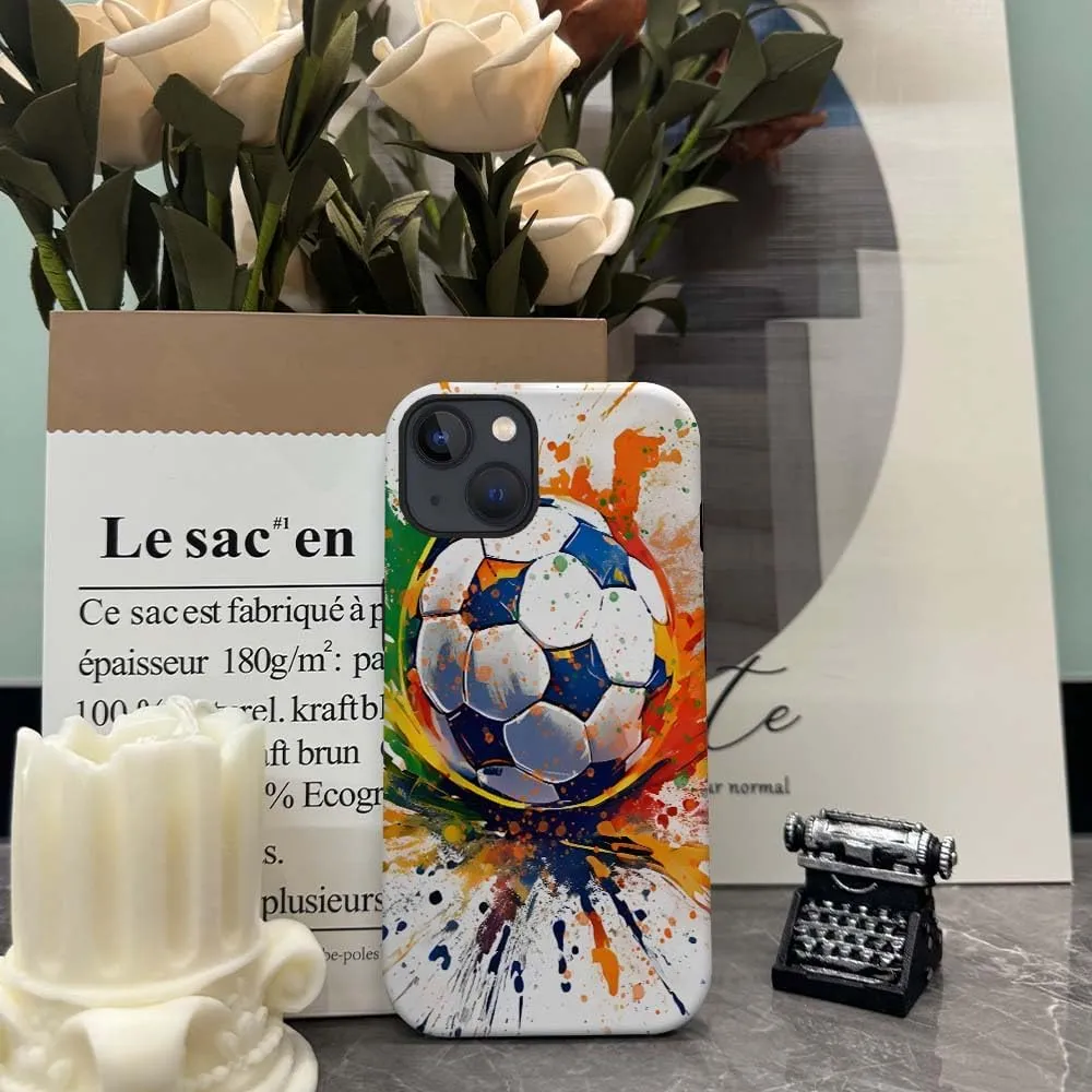 Compatible with iPhone 13/iPhone14 Case, Colorful Football Sport Pattern Print Matte Phone Case Durable Fashion Funny Liquid Silicone Case Soft Anti-Scratch Shockproof Protective Cover