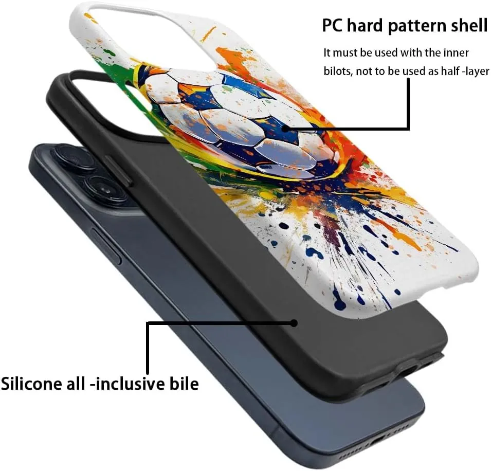 Compatible with iPhone 13/iPhone14 Case, Colorful Football Sport Pattern Print Matte Phone Case Durable Fashion Funny Liquid Silicone Case Soft Anti-Scratch Shockproof Protective Cover