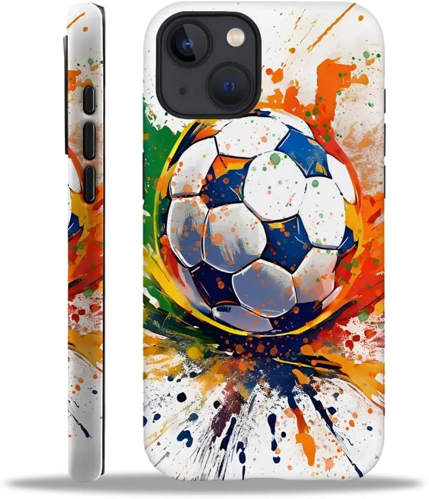 Compatible with iPhone 13/iPhone14 Case, Colorful Football Sport Pattern Print Matte Phone Case Durable Fashion Funny Liquid Silicone Case Soft Anti-Scratch Shockproof Protective Cover