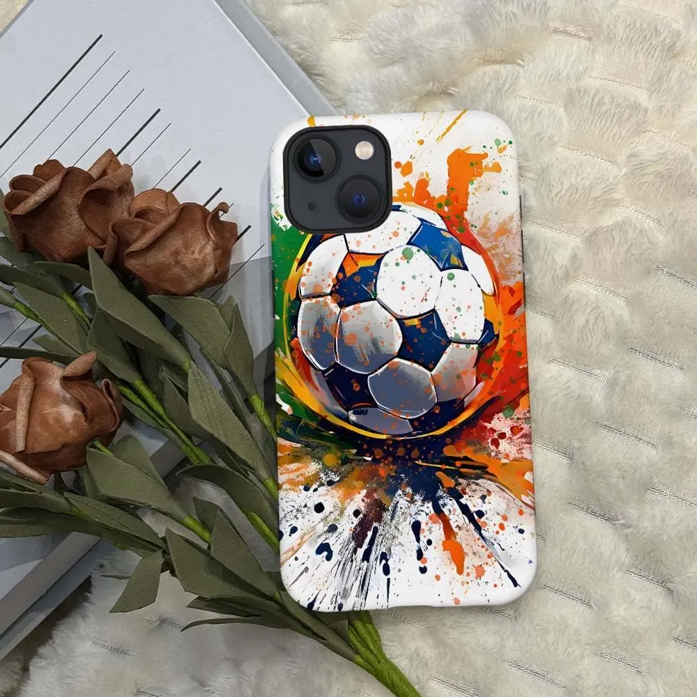 Compatible with iPhone 13/iPhone14 Case, Colorful Football Sport Pattern Print Matte Phone Case Durable Fashion Funny Liquid Silicone Case Soft Anti-Scratch Shockproof Protective Cover