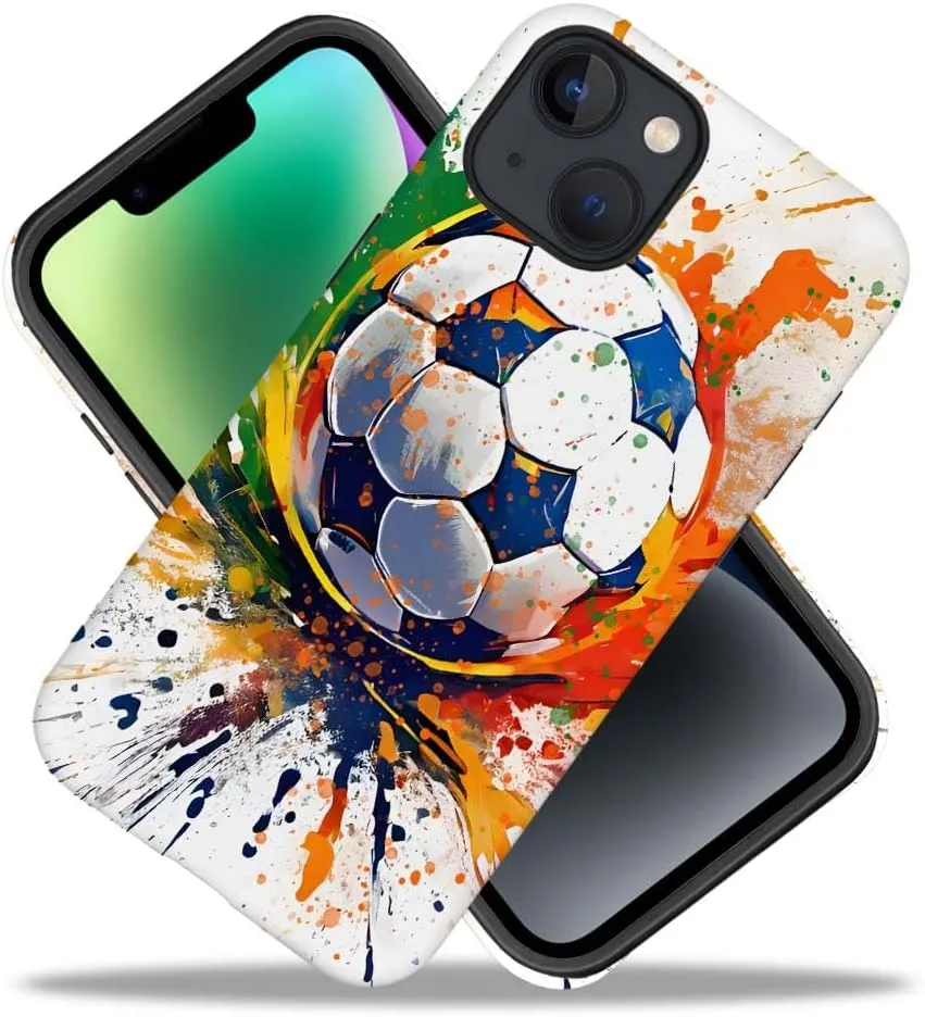 Compatible with iPhone 13/iPhone14 Case, Colorful Football Sport Pattern Print Matte Phone Case Durable Fashion Funny Liquid Silicone Case Soft Anti-Scratch Shockproof Protective Cover