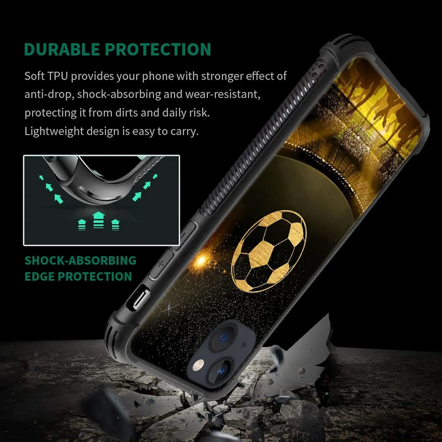 Compatible with iPhone 14 Case,Soccer Stadium Sports Soft TPU Bumper Shockproof Tempered Glass Back Cover Case for iPhone 14