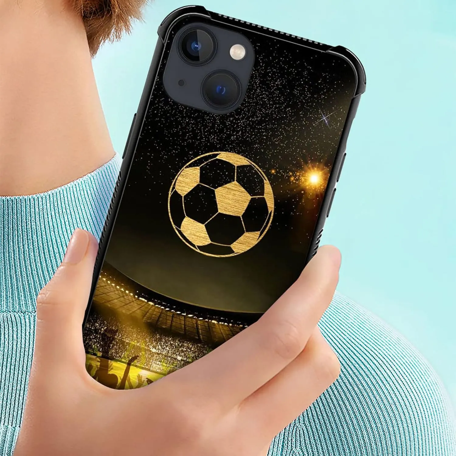 Compatible with iPhone 14 Case,Soccer Stadium Sports Soft TPU Bumper Shockproof Tempered Glass Back Cover Case for iPhone 14