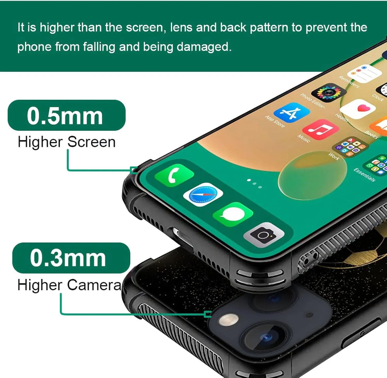 Compatible with iPhone 14 Case,Soccer Stadium Sports Soft TPU Bumper Shockproof Tempered Glass Back Cover Case for iPhone 14