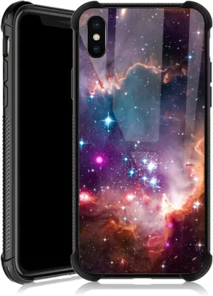 Compatible with iPhone Xs Case,Non-Slip Soft TPU Bumper Four Corner Reinforced Shockproof Protective Case Compatible with iPhone Xs 5.8 inch for Women-Colorful Galaxy Nebula