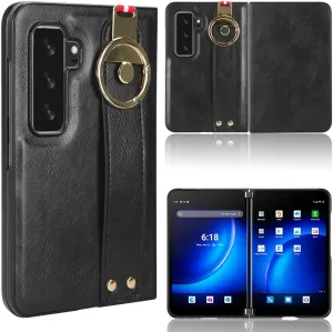 Compatible with Microsoft Surface Duo 2 Cover,2 in 1 (PU Leather   Shell) Wrist Strap Camera Protection Shockproof Phone Case Black