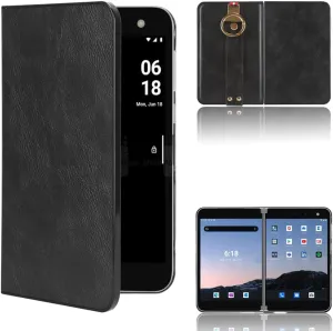 Compatible with Microsoft Surface Duo Cover,2 in 1 (PU Leather   Shell) Wrist Strap Camera Protection Shockproof Phone Case Black