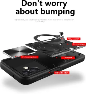 Compatible with Tecno Spark 30C 4G Case,Car Mount Magnetic,Compatible with Tecno Spark 30C 4G (Not 5G) kl5 kl5n Built-in Kickstand with Slide Lens Case Cover Black