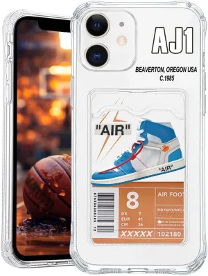 Cool Sports Shoes Card Slots Case Compatible with iPhone 11 Case for Boys, Vintage Brand Classic Sneakers Soft Silicone Shockproof Clear Phone Cover - Blue