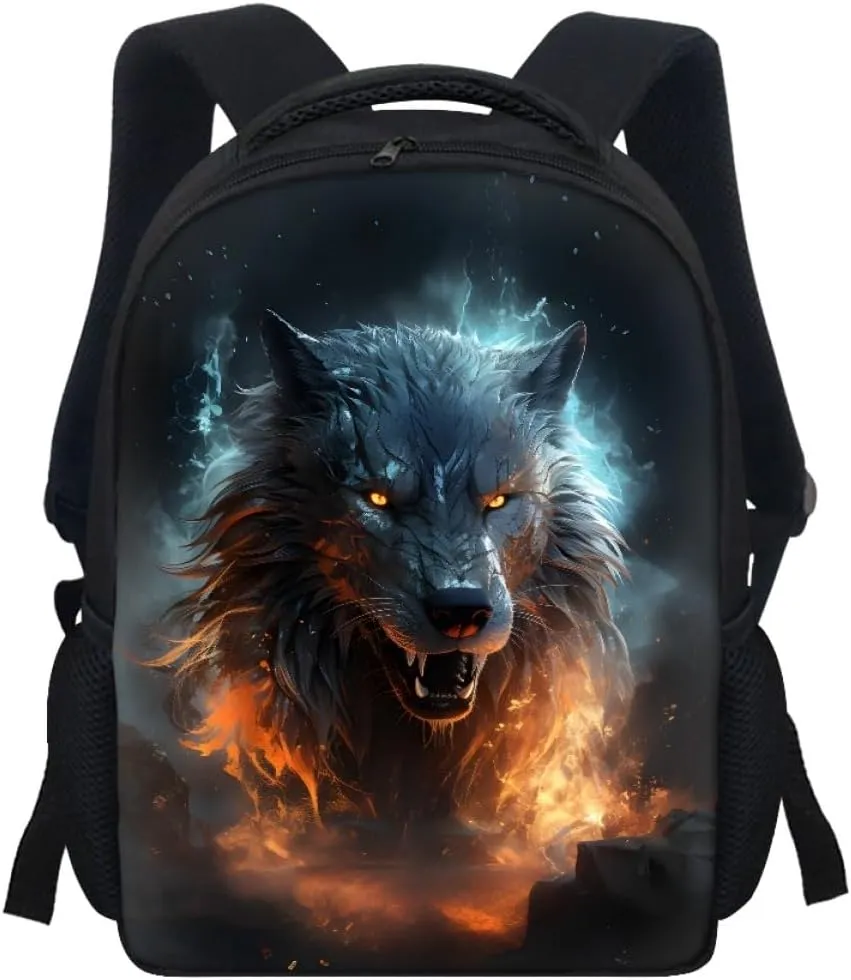 Cool Wolf Fox Print Backpacks for Boys Girls Lightweight Laptop Rucksack Shoulder Bags Bookbag for Middle School,Anger Wolf