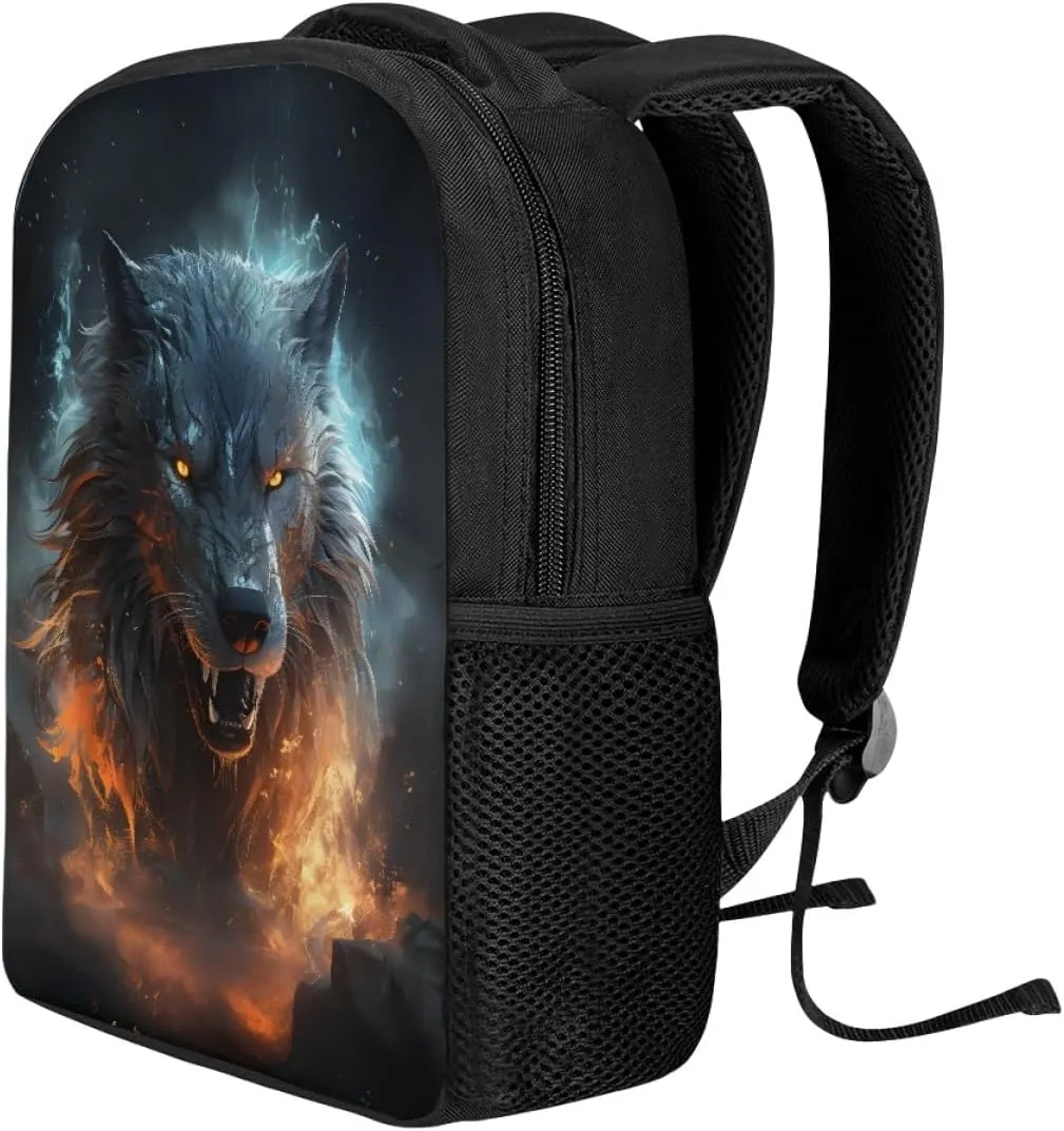 Cool Wolf Fox Print Backpacks for Boys Girls Lightweight Laptop Rucksack Shoulder Bags Bookbag for Middle School,Anger Wolf