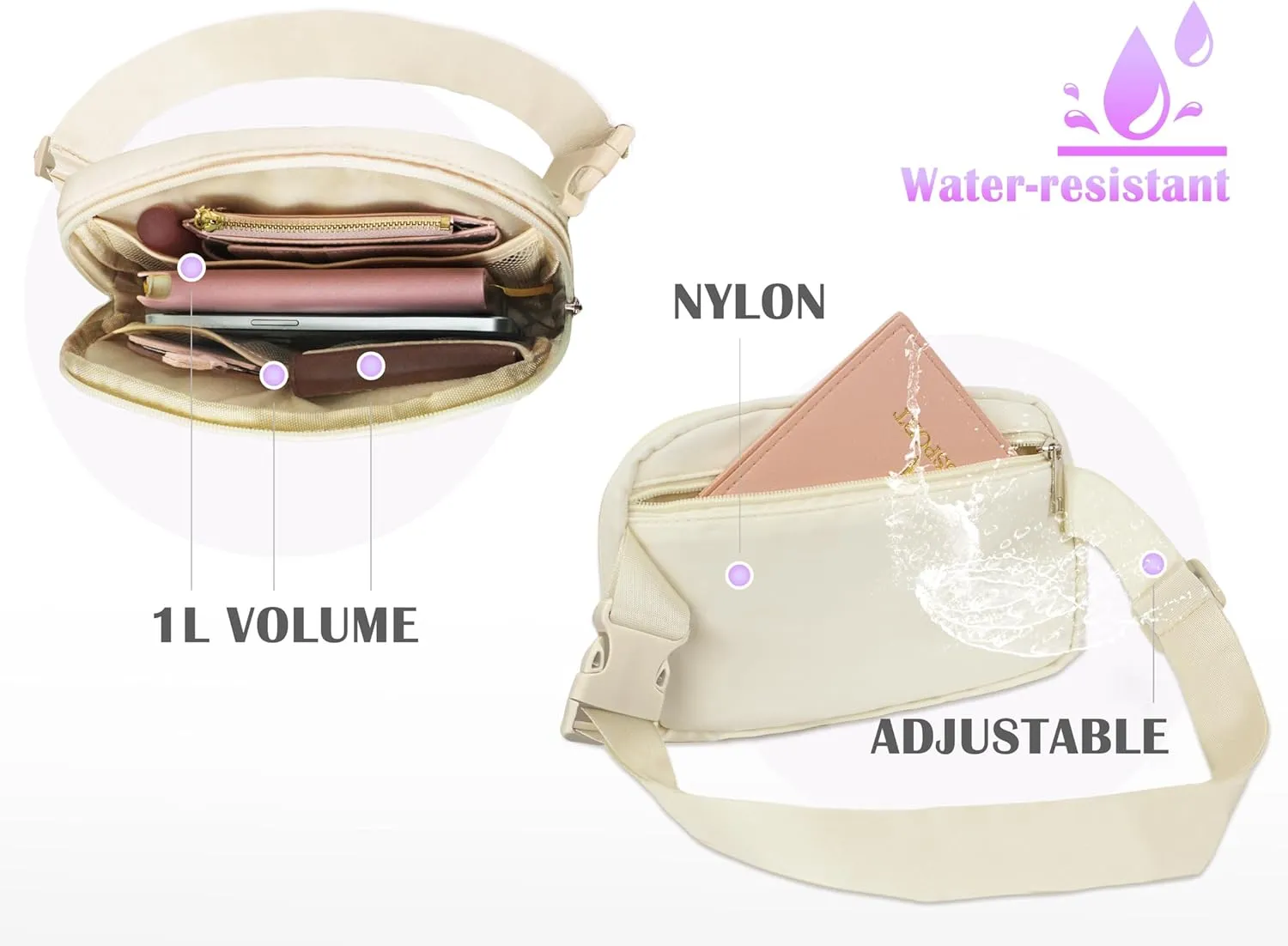 COSHAYSOO Small Waist Fanny Pack Belt Bag with Initial Letter Adjustable Strap for Women Teen Girl Traveling, Valentines Easter Gifts, Crossbody Sling Travel Purse Trendy Preppy Pouch Ivory (S)