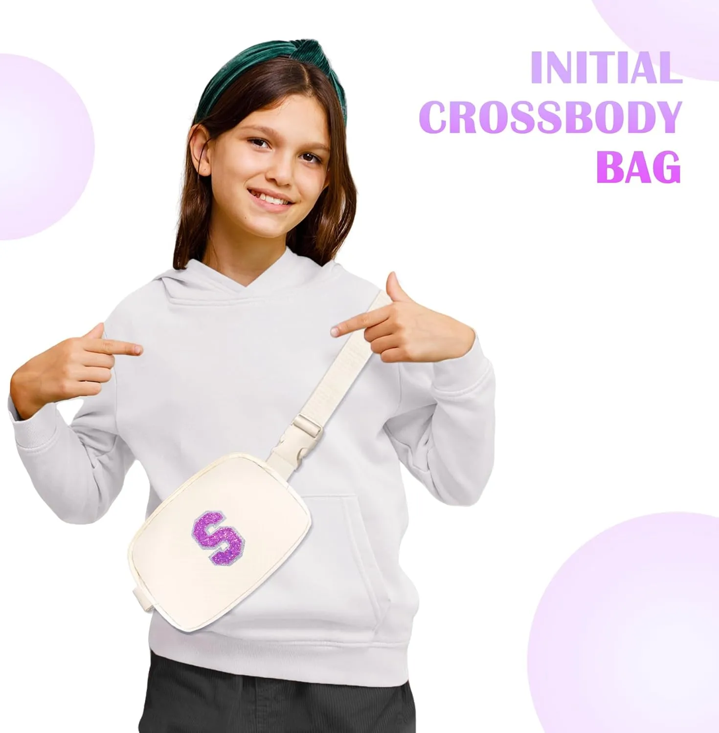 COSHAYSOO Small Waist Fanny Pack Belt Bag with Initial Letter Adjustable Strap for Women Teen Girl Traveling, Valentines Easter Gifts, Crossbody Sling Travel Purse Trendy Preppy Pouch Ivory (S)
