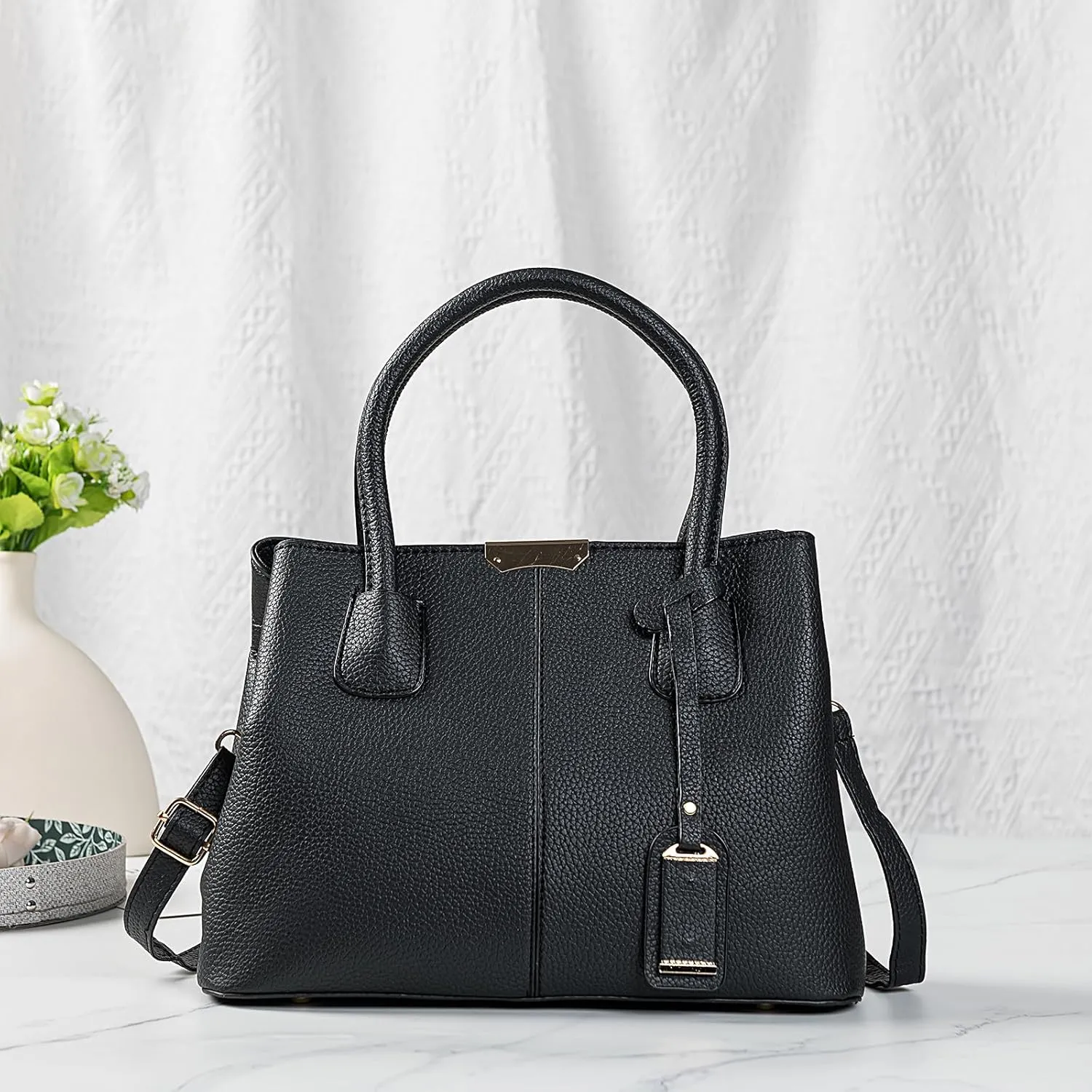 Covelin Women's Top-handle Cross Body Handbag Middle Size Purse Durable Leather Tote Bag
