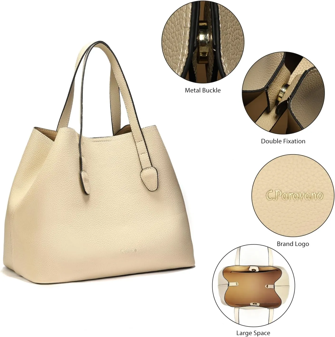 C.Paravano Large Capacity Tote Handbag | Full Grain Leather Tote Bag | Hobo Bag | Women's Top Handle Tote | Travel Work Tote