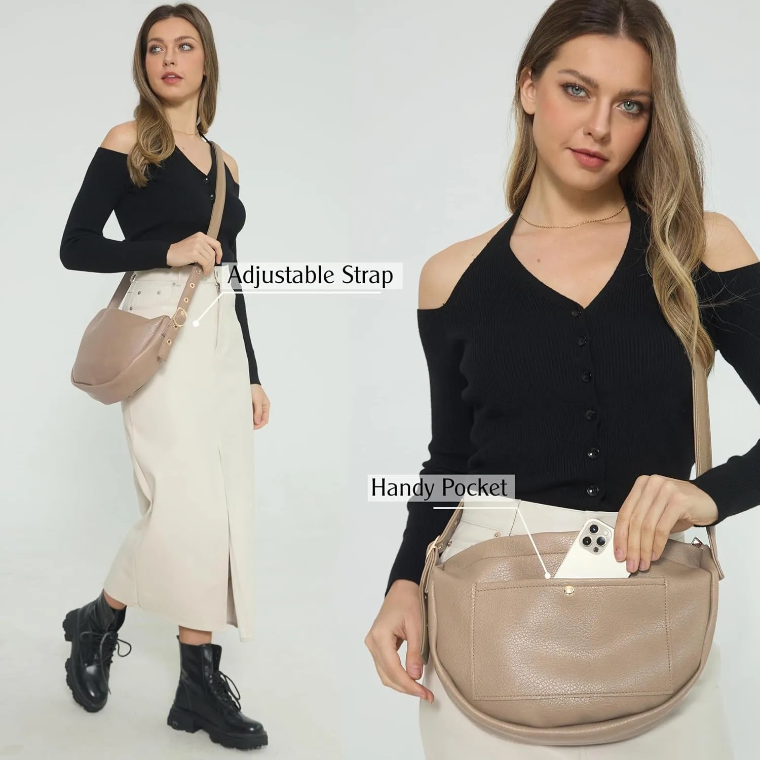 Crescent Crossbody Bag Hobo Sling Bag Women Vegan Leather Shoulder Handbag with Adjustable Strap