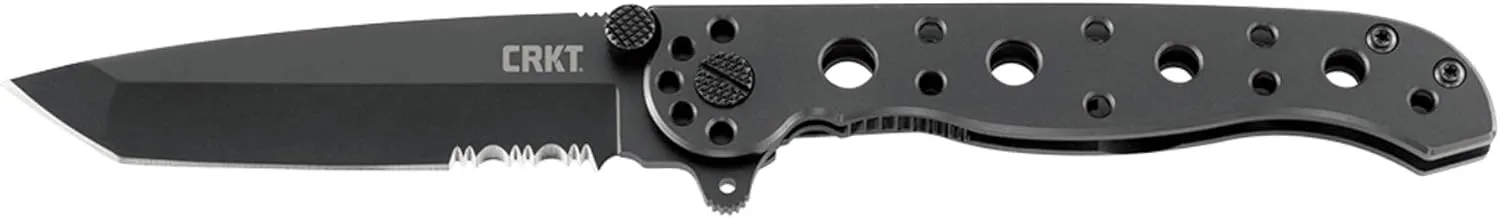CRKT M16-10KSC Folding Pocket Knife: Retail Package, Black Serrated Edge Blade, Tanto, Frame Lock, Stainless Steel Handle, Reversible Pocket Clip
