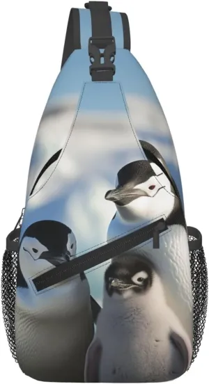Crossbody Bag Sling Backpack Penguin Parents and Chicks Travel Hiking Chest Bag Daypack for Women Men