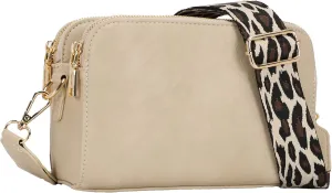 Crossbody Camera Bag for Women Vegan Leather Shoulder Bag Small Triple Zip Handbag Cross Body Purse with Detachable Strap