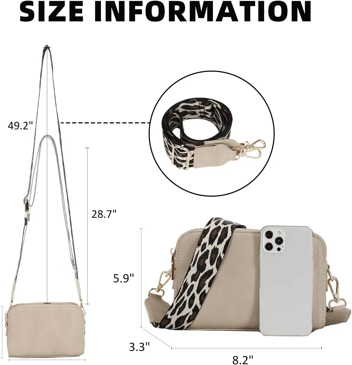 Crossbody Camera Bag for Women Vegan Leather Shoulder Bag Small Triple Zip Handbag Cross Body Purse with Detachable Strap