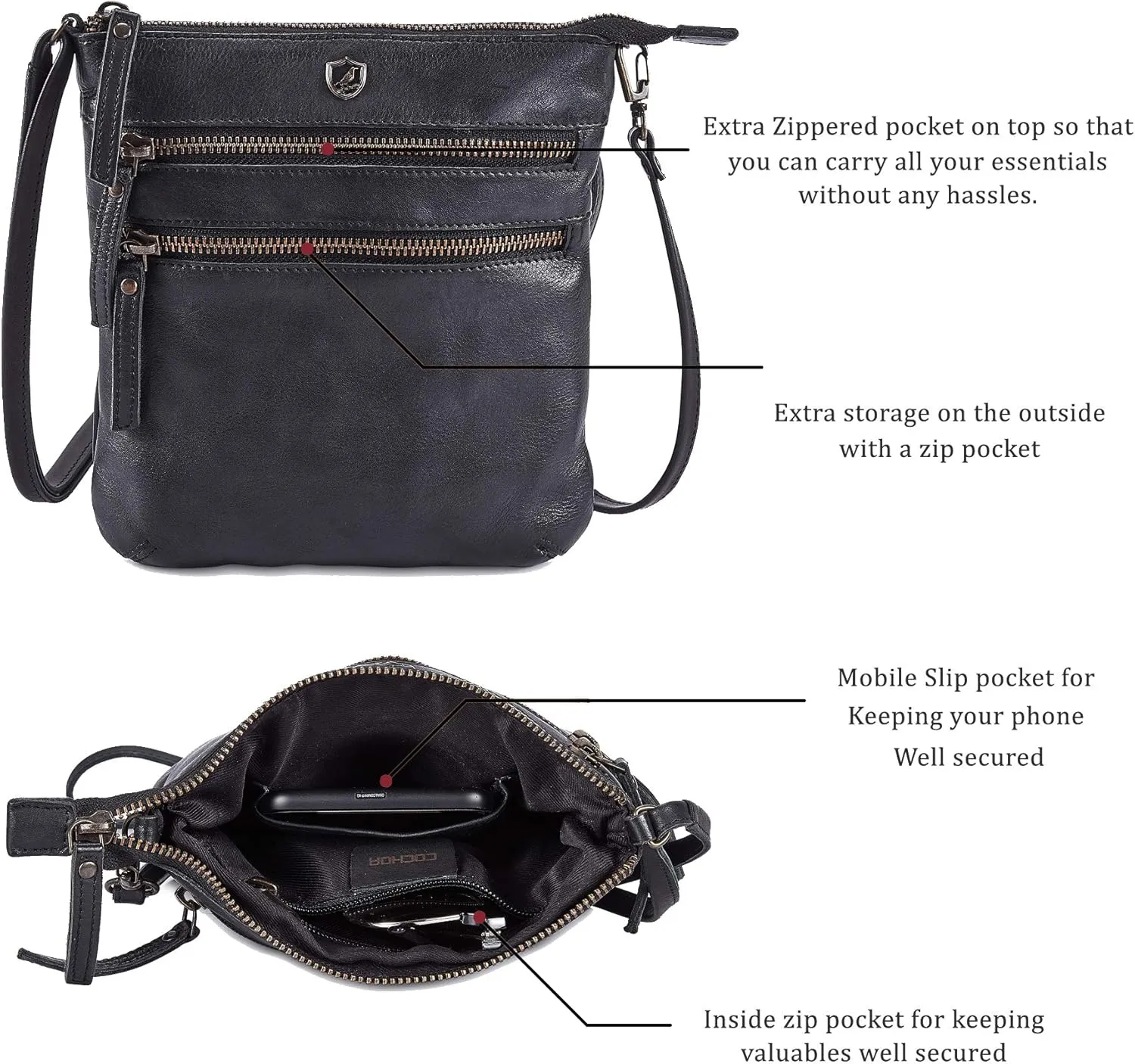 Crossbody Sling Bag for Women Small Real Leather Purse Vintage Travel Crossover Shoulder Bag Handmade