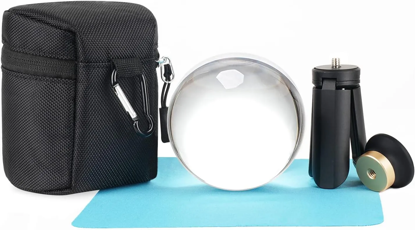 Crystal Ball Photography 90mm K9 Clear Lens Ball Sphere with Mini Tripod Base Stand Decorative Glass Props Ball with Padded Shockproof Sleeve Bag by BESNFOTO