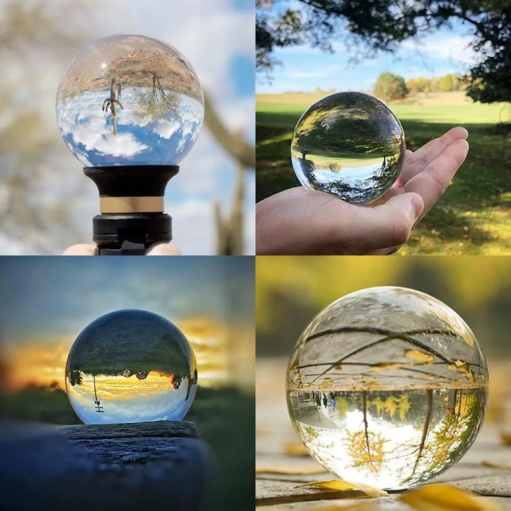 Crystal Ball Photography 90mm K9 Clear Lens Ball Sphere with Mini Tripod Base Stand Decorative Glass Props Ball with Padded Shockproof Sleeve Bag by BESNFOTO