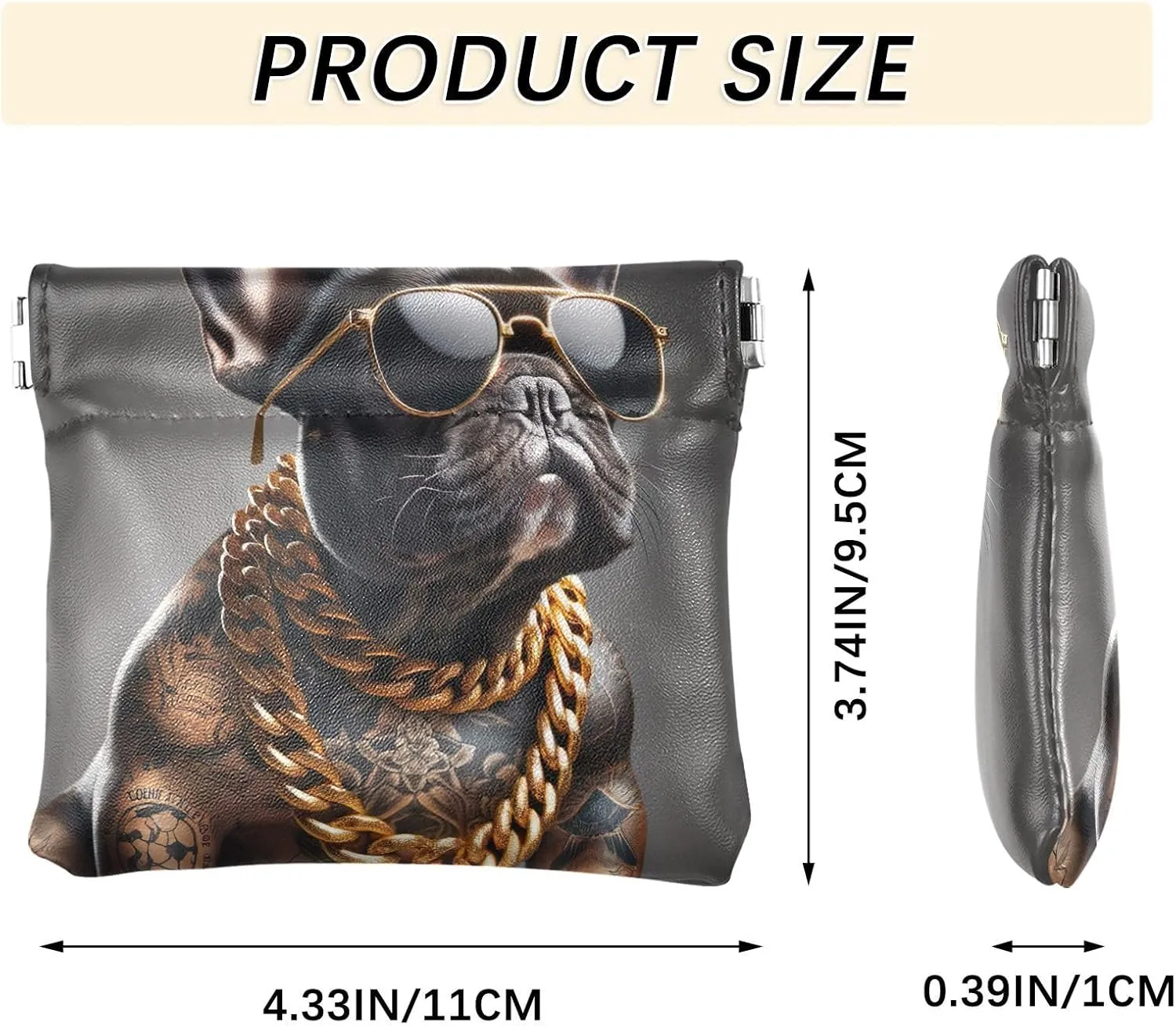 Custom Leather Coin Purse for Men Women Tattoo French Bulldog Funny Squeeze Card Change Purse Wallet