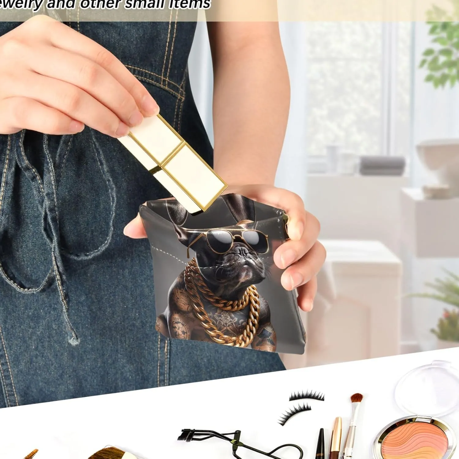Custom Leather Coin Purse for Men Women Tattoo French Bulldog Funny Squeeze Card Change Purse Wallet