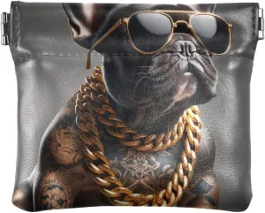 Custom Leather Coin Purse for Men Women Tattoo French Bulldog Funny Squeeze Card Change Purse Wallet