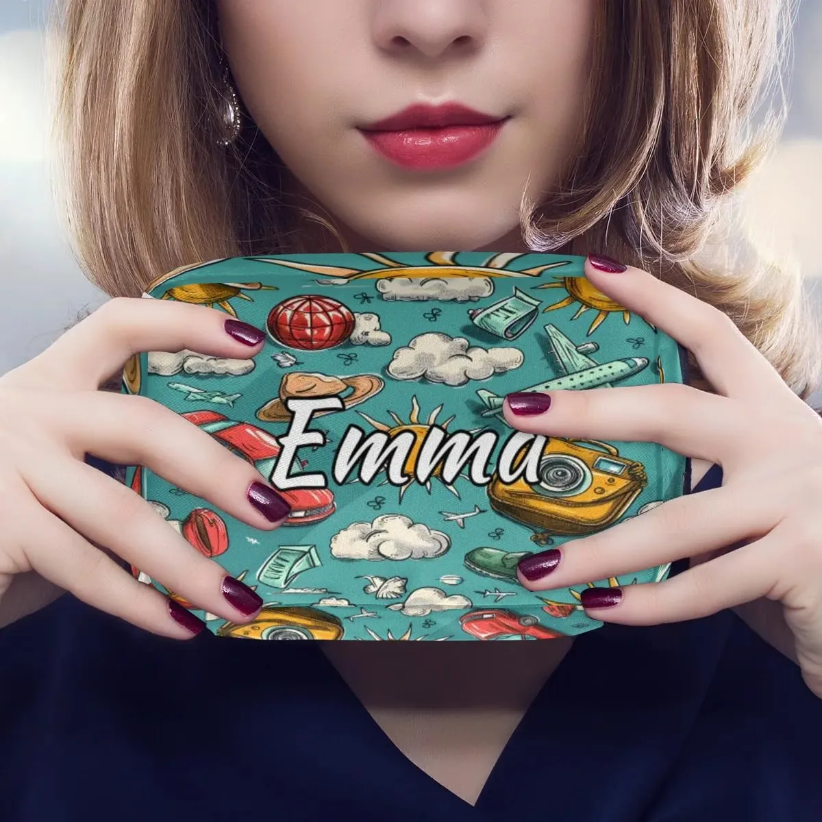 Custom Name Cosmetic Bag, Camera Car Aircraft Personalized Bridesmaid Makeup Bag, Personalised Gift for Bridesmaid, Tropical Sun Travel Makeup Bag, Bridesmaid Gifts, Organizer