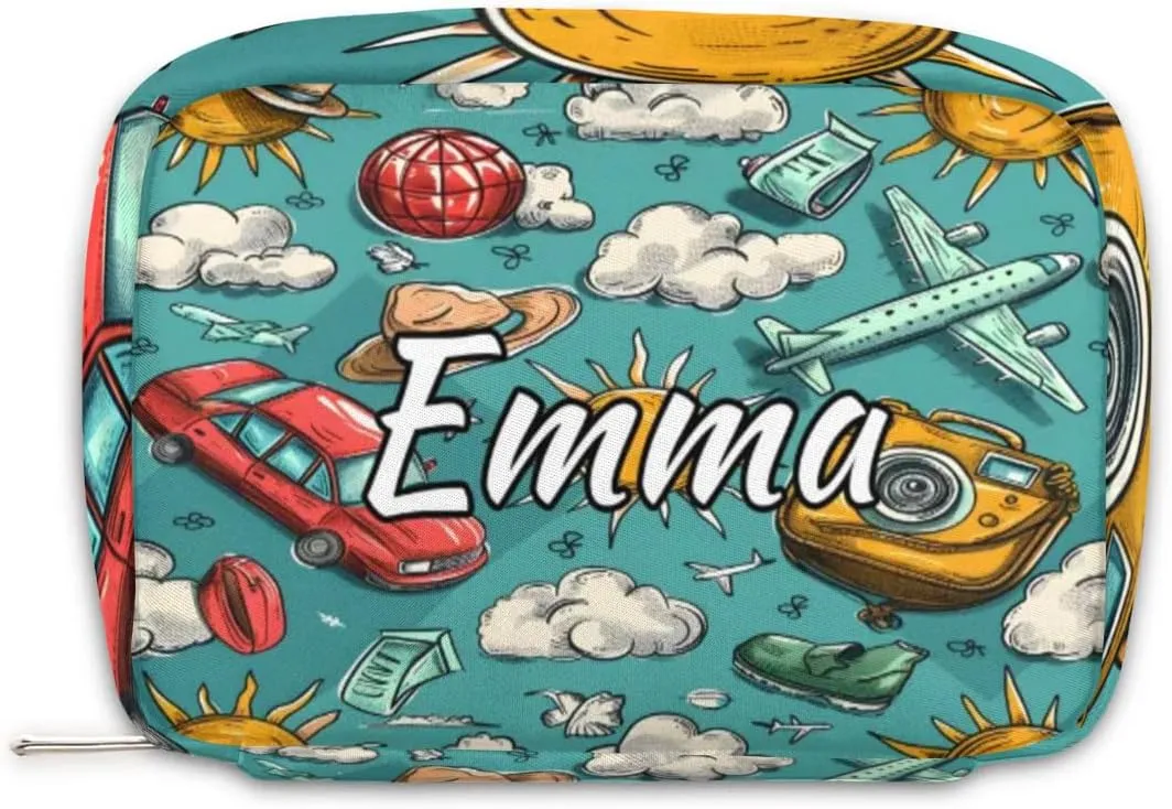 Custom Name Cosmetic Bag, Camera Car Aircraft Personalized Bridesmaid Makeup Bag, Personalised Gift for Bridesmaid, Tropical Sun Travel Makeup Bag, Bridesmaid Gifts, Organizer